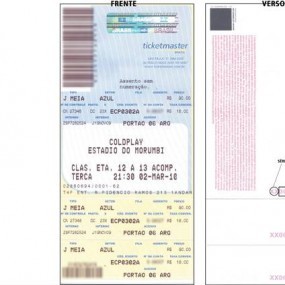 Exemplo ilustrativo de ingresso padrão vendido pela Ticketmaster Exemplo ilustrativo de ingresso padrão vendido pela Ticketmaster